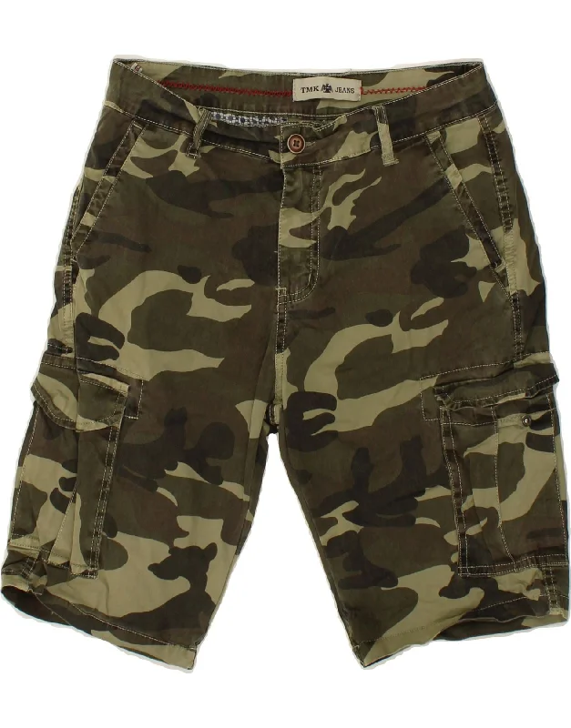 VINTAGE Mens Cargo Shorts W30 Medium Green Camouflage Cotton