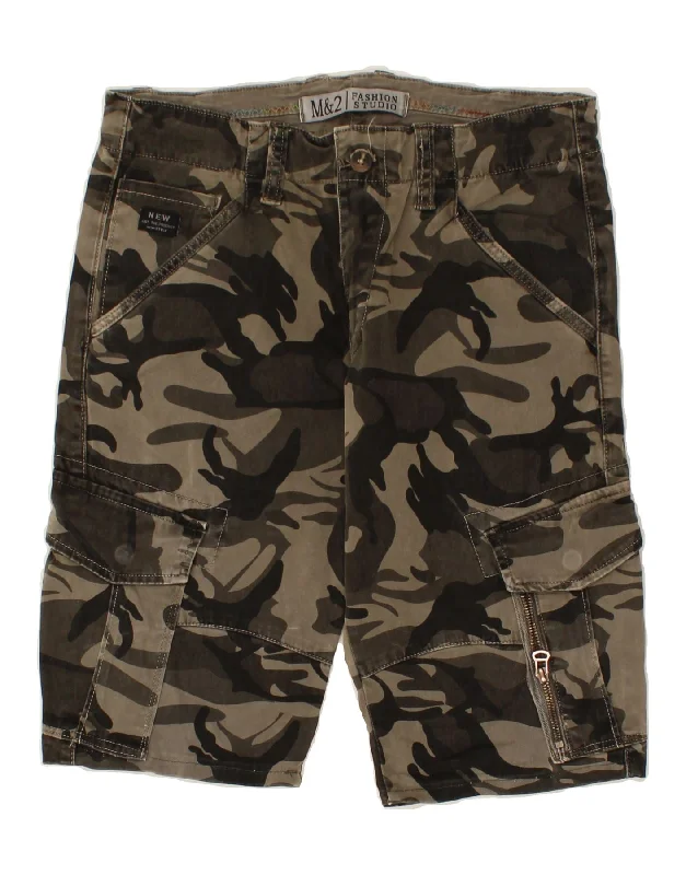 VINTAGE Mens Cargo Shorts W30 Medium Khaki Camouflage Cotton