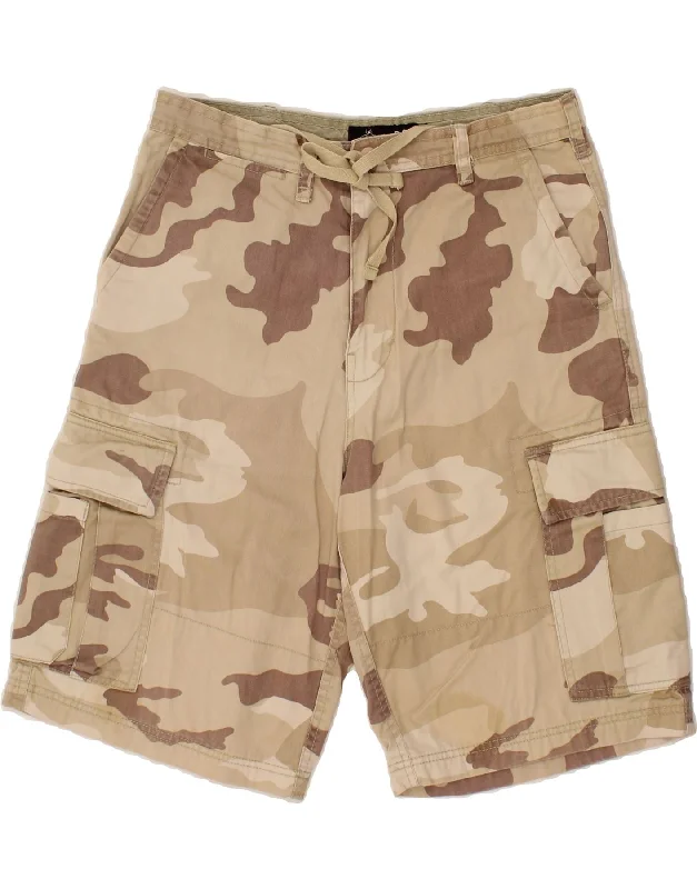 VINTAGE Mens Cargo Shorts W32 Medium Beige Camouflage Cotton