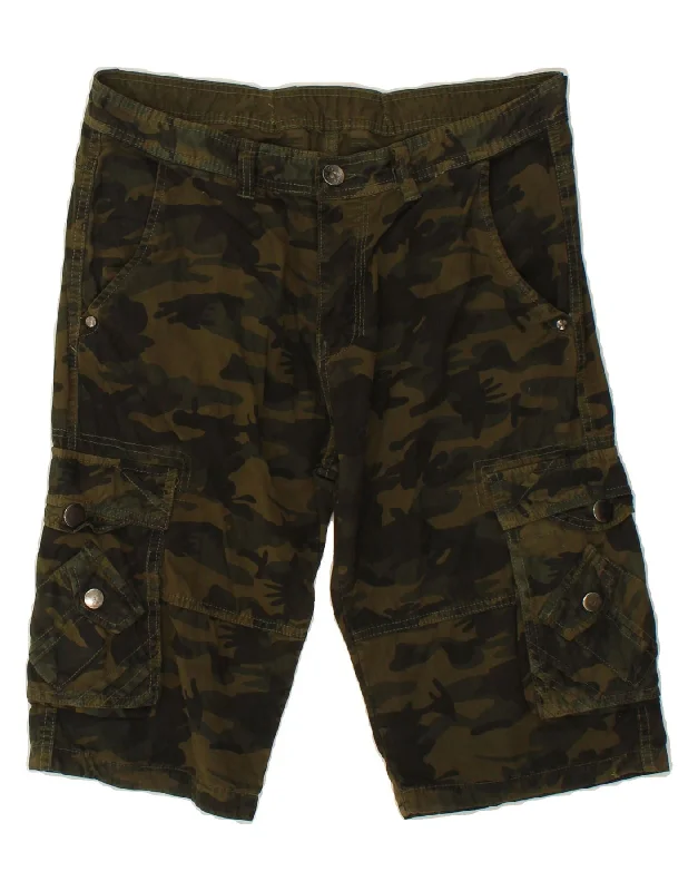 VINTAGE Mens Cargo Shorts W32 Medium Khaki Camouflage Cotton