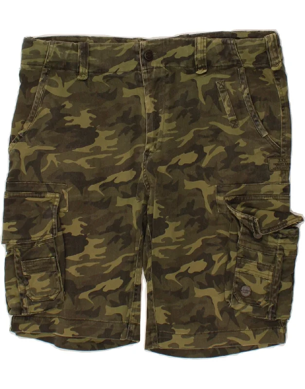 VINTAGE Mens Cargo Shorts W34 Large  Green Camouflage Cotton