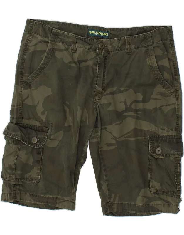 VINTAGE Mens Cargo Shorts W36 Large Green Camouflage Cotton