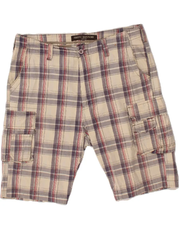 VINTAGE Mens Cargo Shorts XL W36 Grey Check Cotton