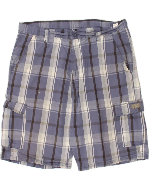 WRANGLER Mens Cargo Shorts W40 XL Blue Check Cotton