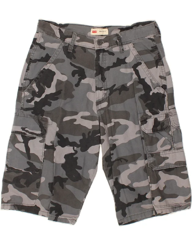 WRANGLER Mens Relaxed Fit Cargo Shorts W30 Medium Grey Camouflage Cotton